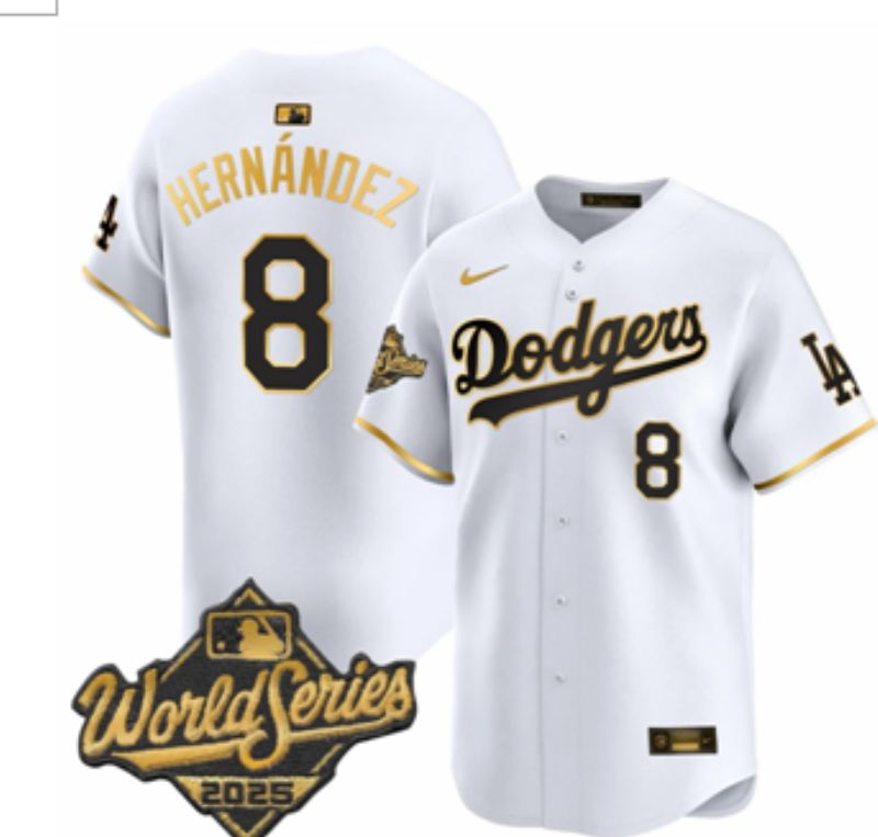 Men Los Angeles Dodgers #8 Hernandez White Gold 2026 Nike Game MLB Jersey 001->los angeles dodgers->MLB Jersey